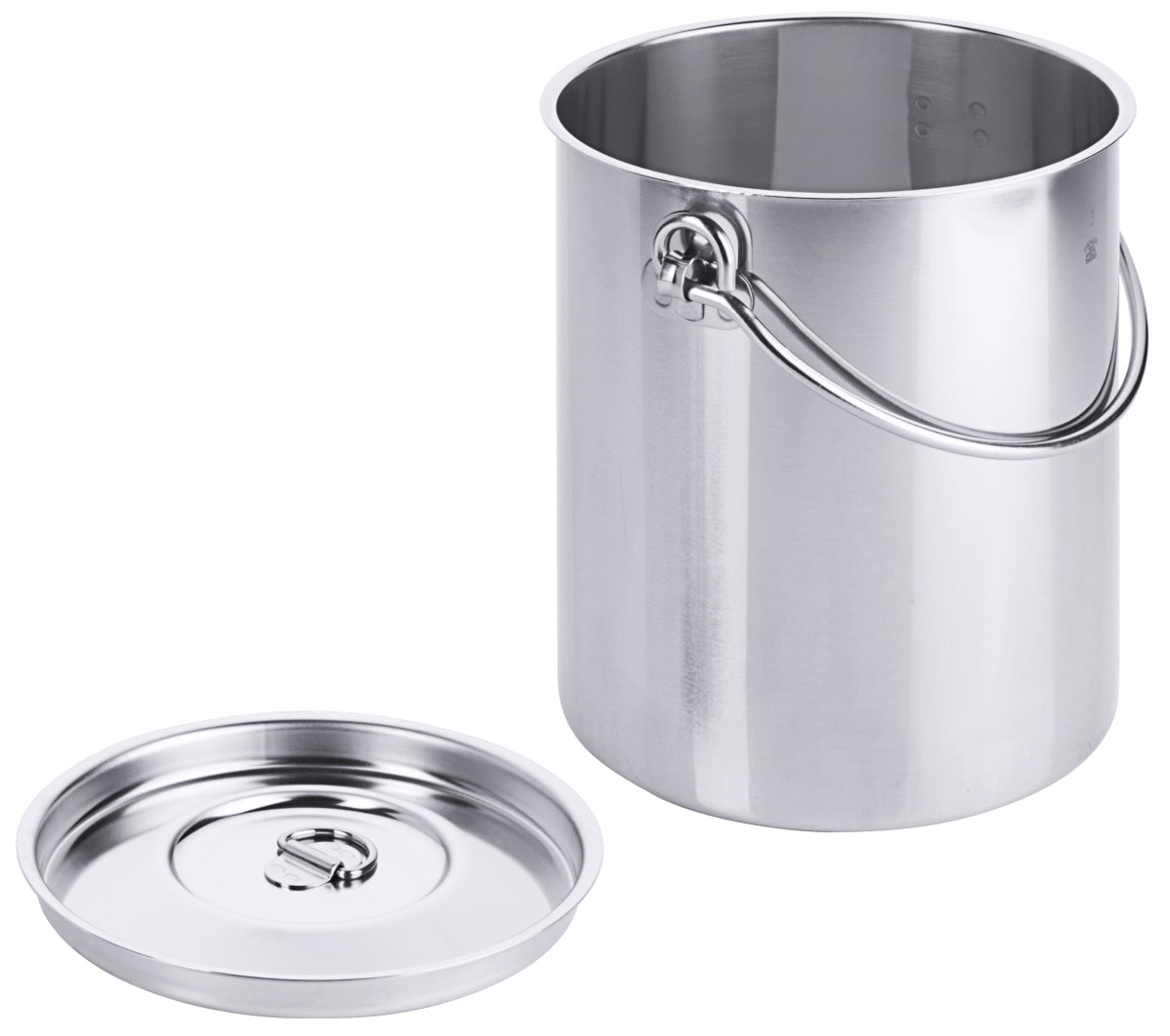 Edelstahlbehälter mit Deckel geöffnet.
