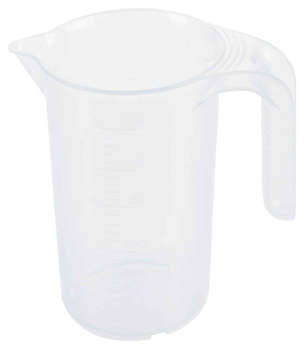 Messbecher aus Kunststoff, transparent.