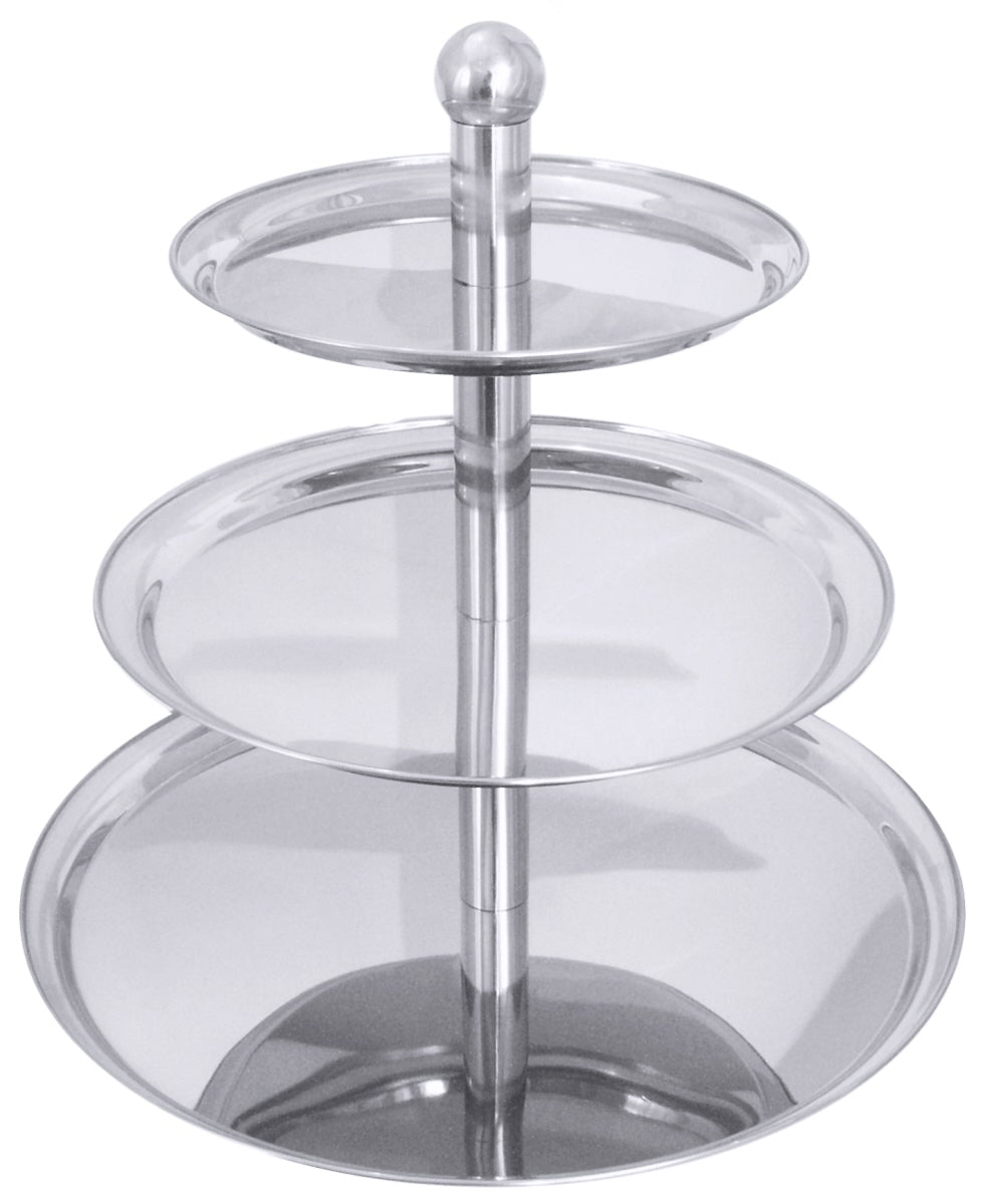 Dreistöckige Edelstahl-Etagere für Gastronomie.