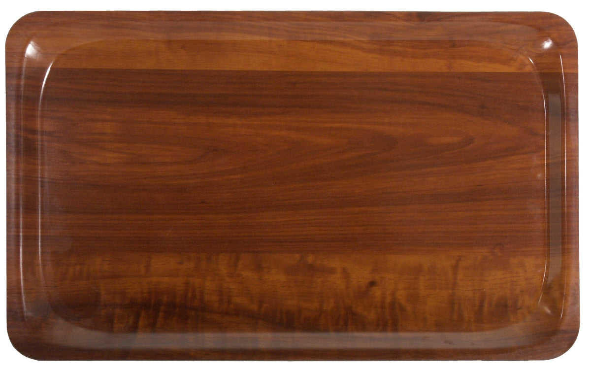 Holztablett mit abgerundeten Ecken.
