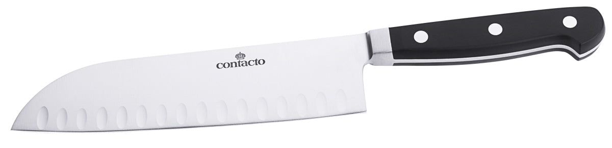 Santokumesser mit schwarzem Griff.