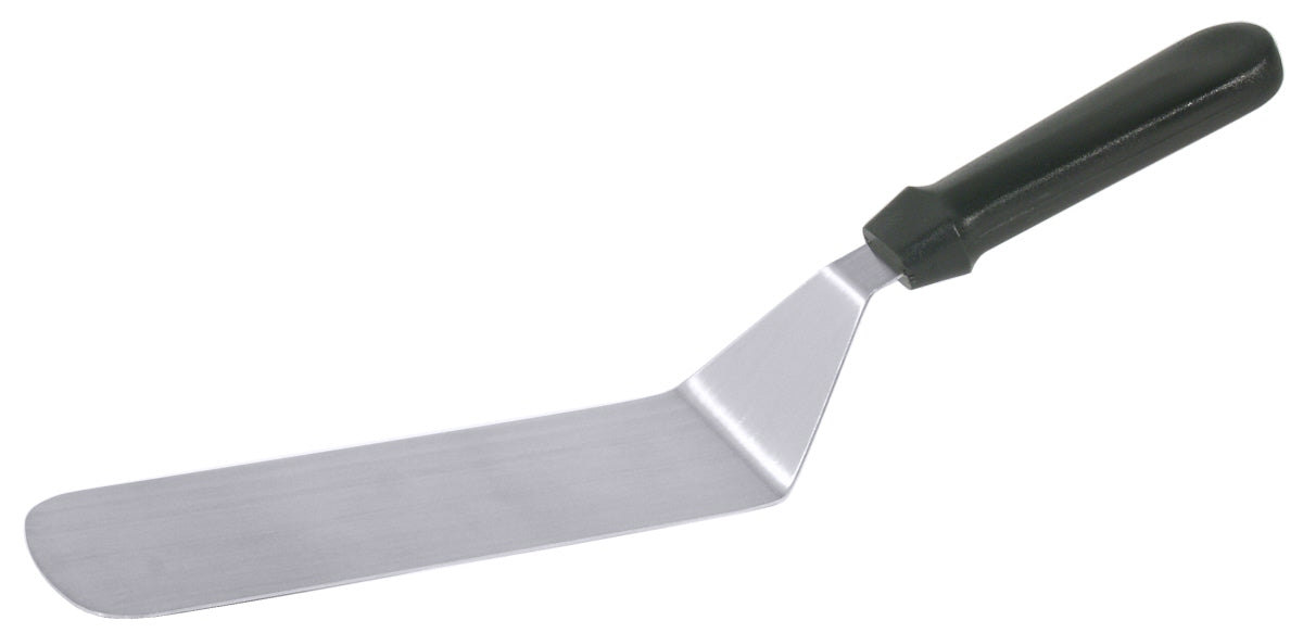 Metallspatel mit schwarzem Griff.
