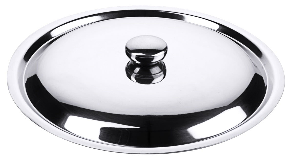 Silberner Topfdeckel aus Edelstahl.