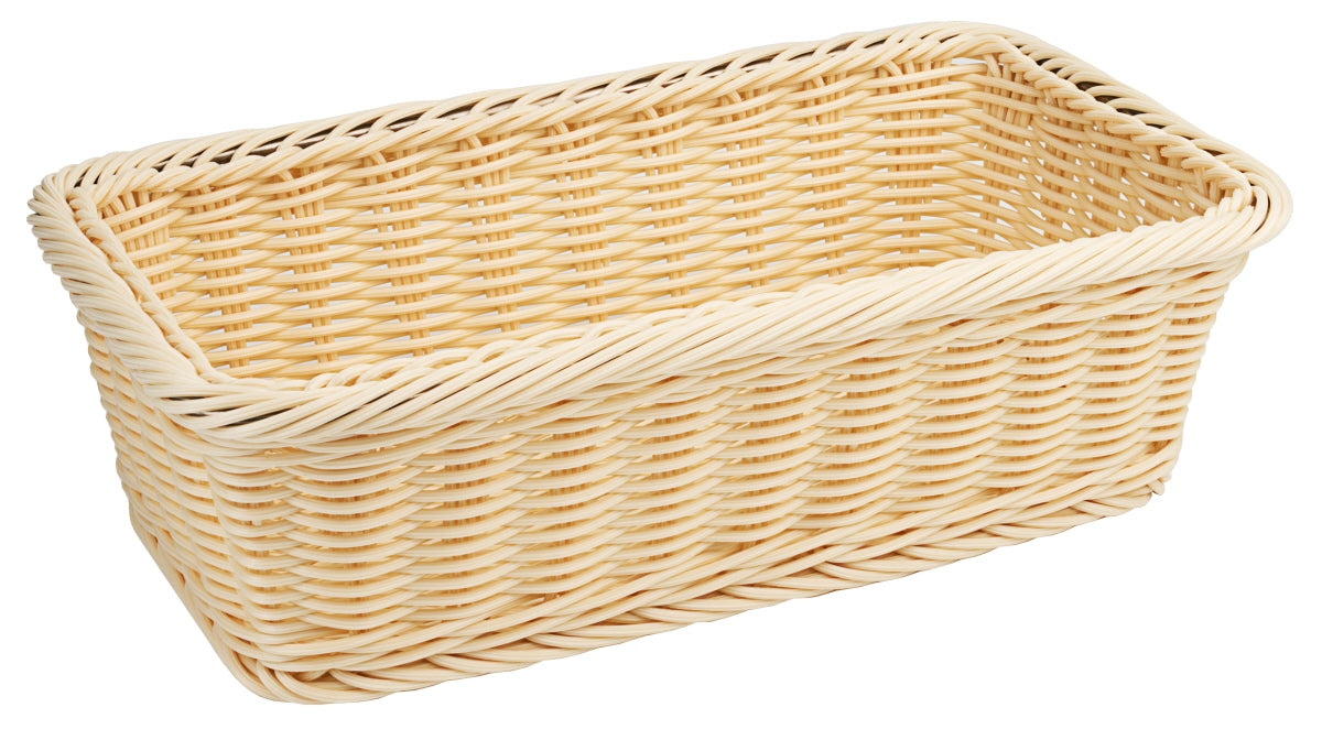 Rechteckiger geflochtener Brotkorb leer.