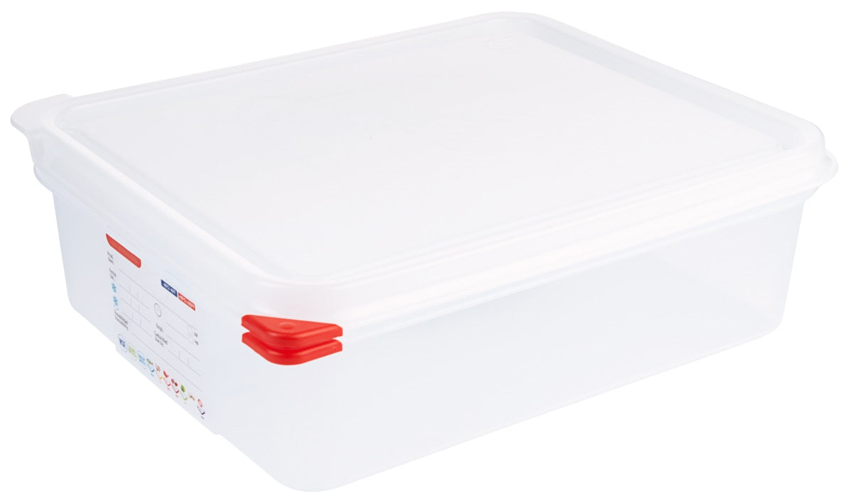 Transparente Kunststoffbox mit Deckel.