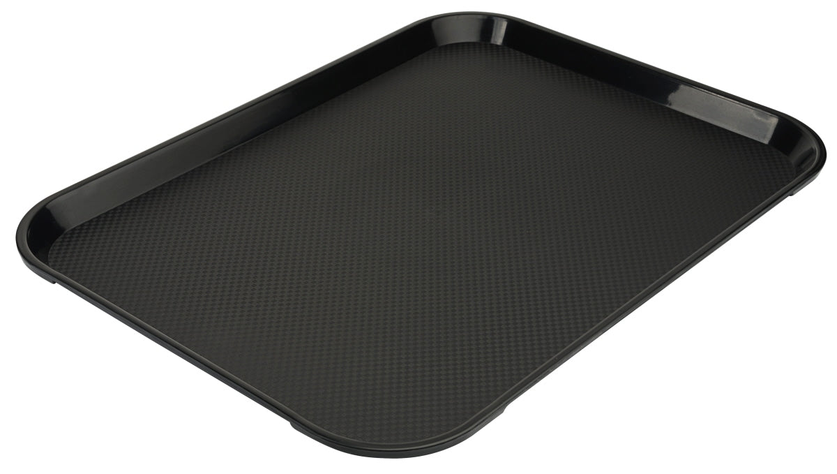 Schwarzes Tablett auf weißem Hintergrund.