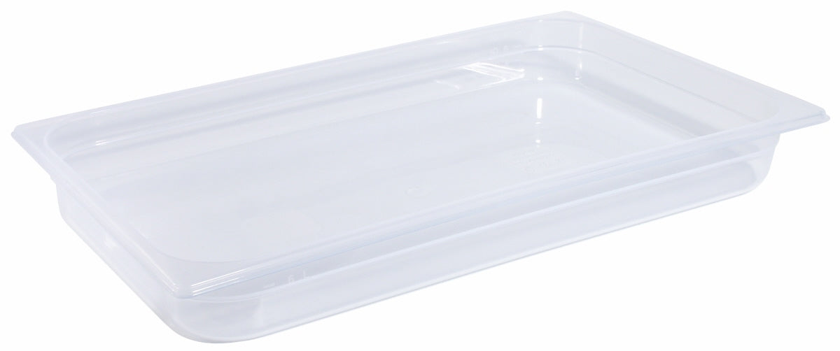 Transparente GN-Behälter aus Kunststoff.