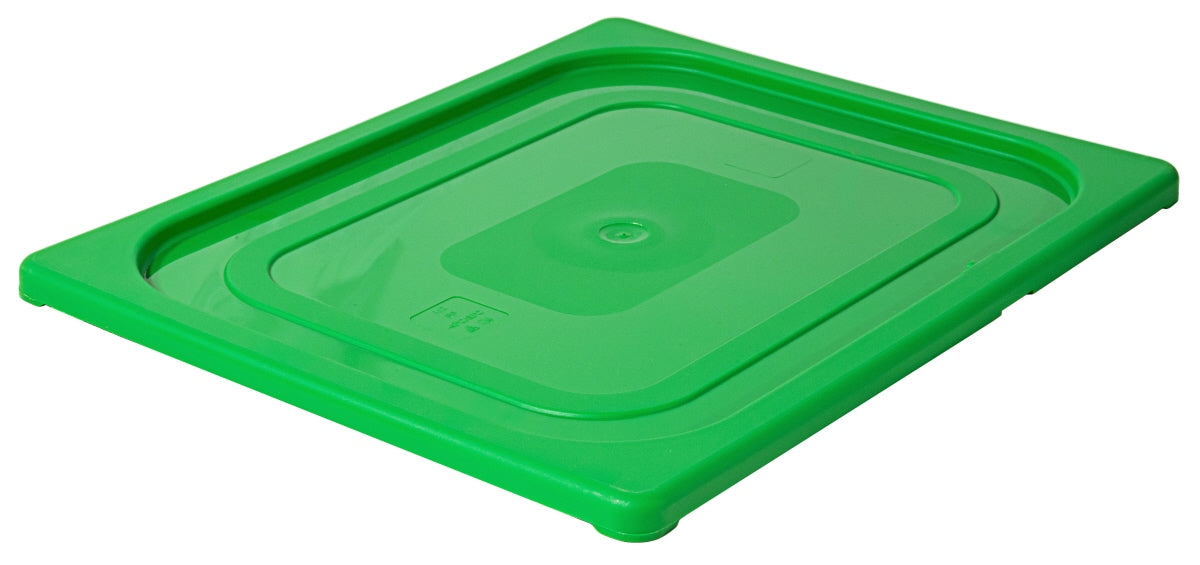 Grüner GN-Behälterdeckel aus Kunststoff.