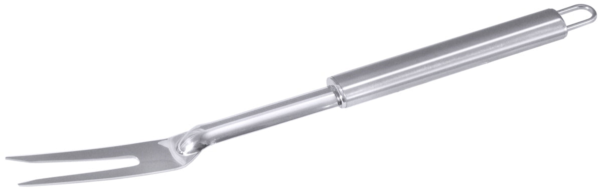 Silberne Fleischgabel aus Metall.
