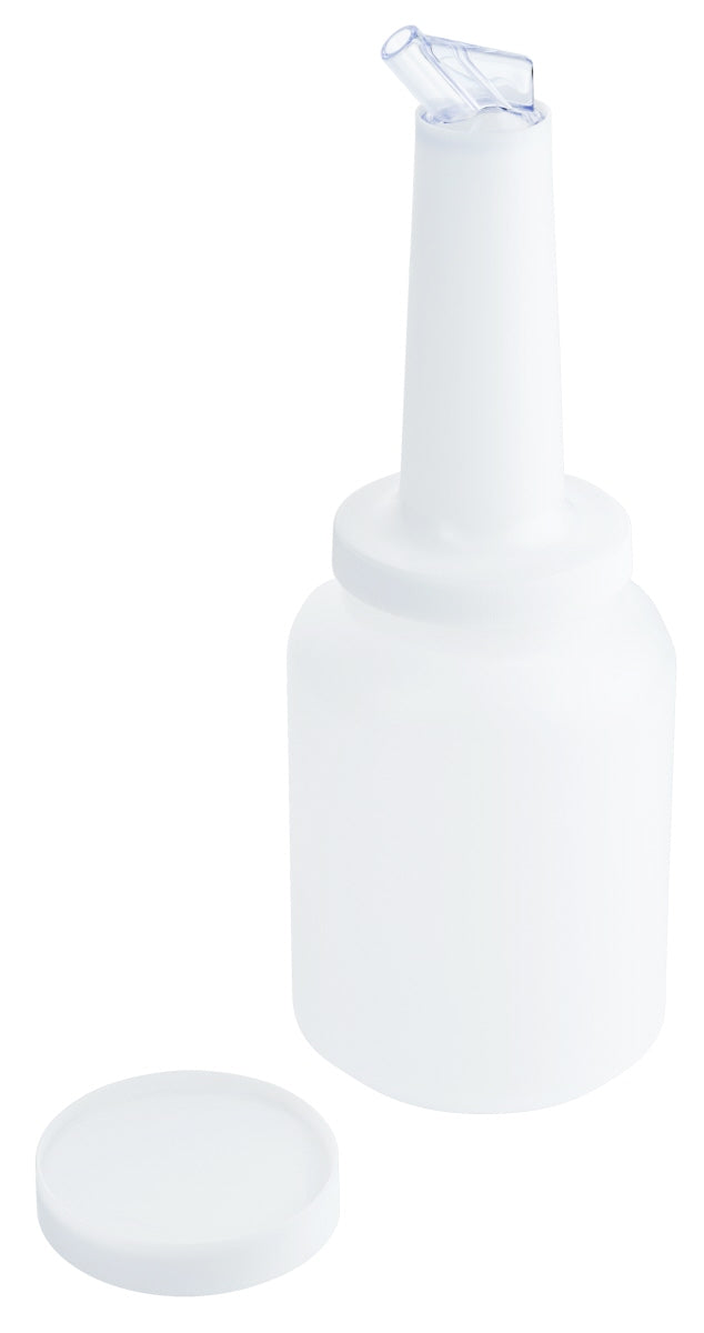Weiße Flasche mit Ausgießer.