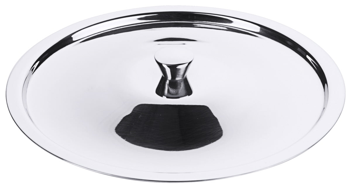Silberner Topfdeckel aus Edelstahl.