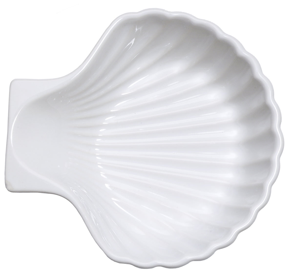 Weiße, muschelförmige Servierschale.