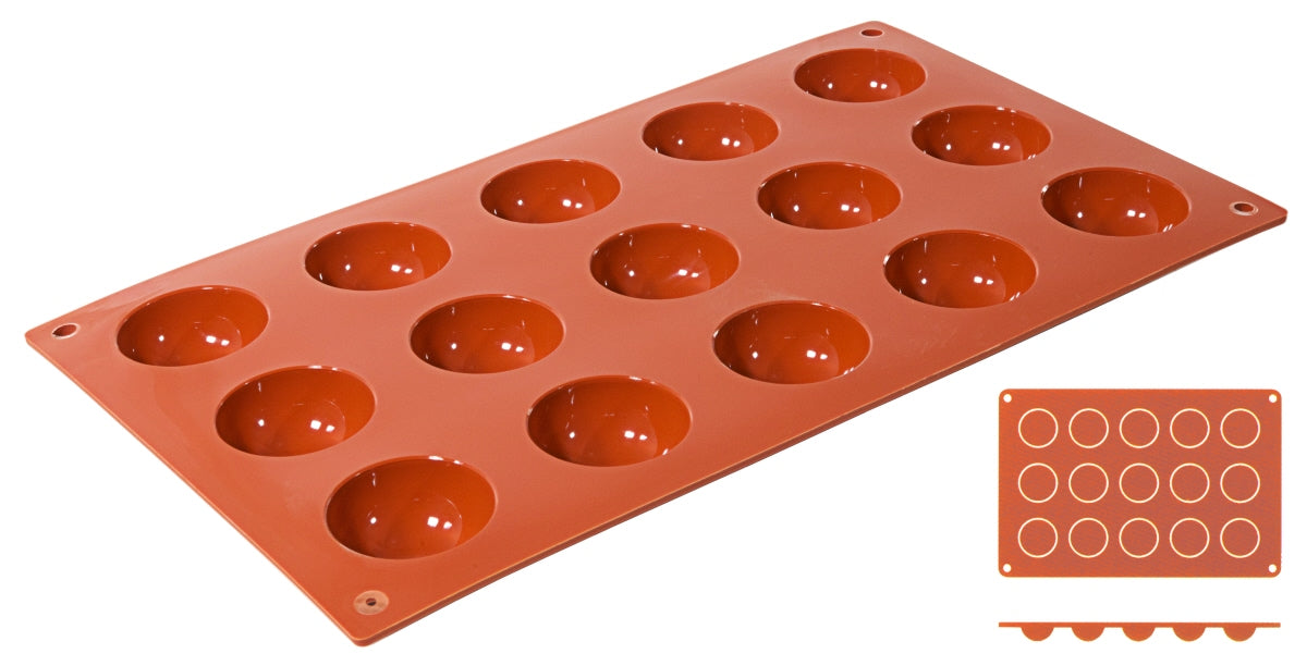 Rote Silikon-Backform mit Mulden.