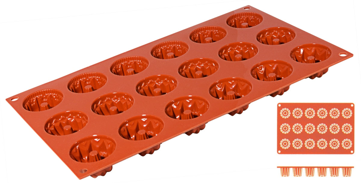 Rote Silikon-Backform mit Mulden.