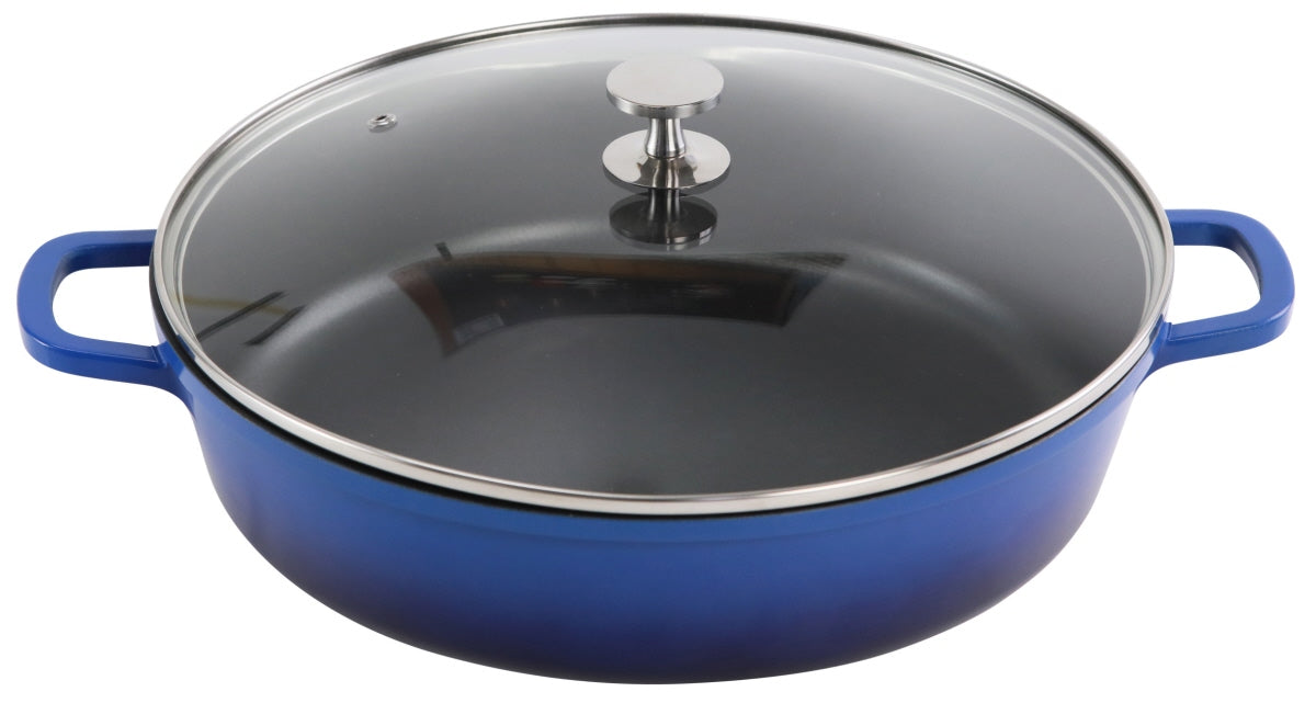 Blauer Kochtopf mit Glasdeckel