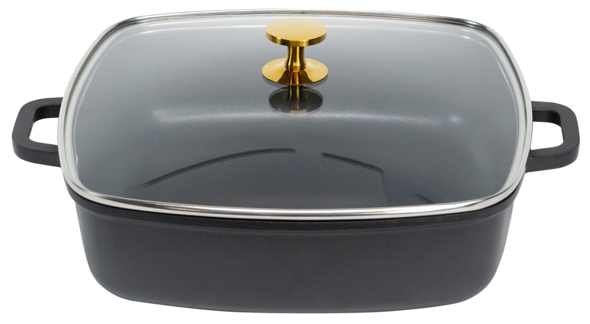 Schwarzer Bräter mit Glasdeckel