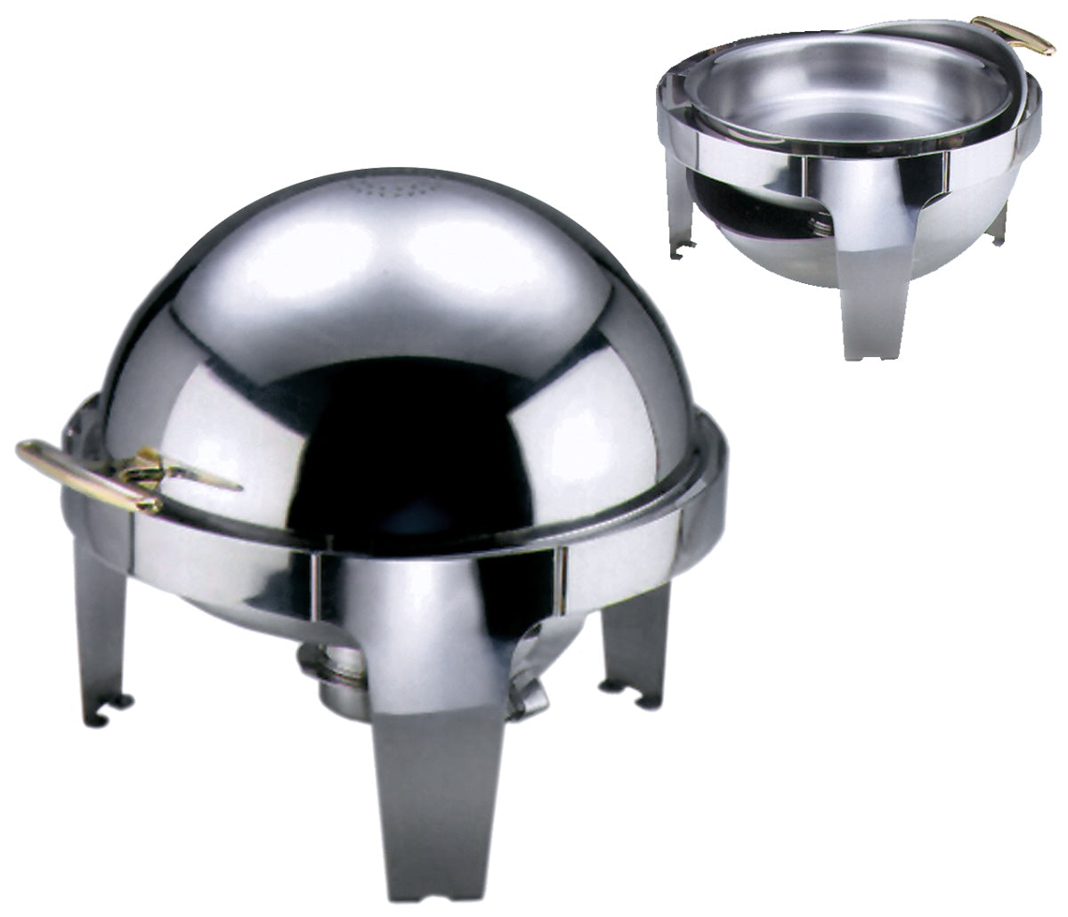 Runde Chafing Dishes aus Edelstahl.