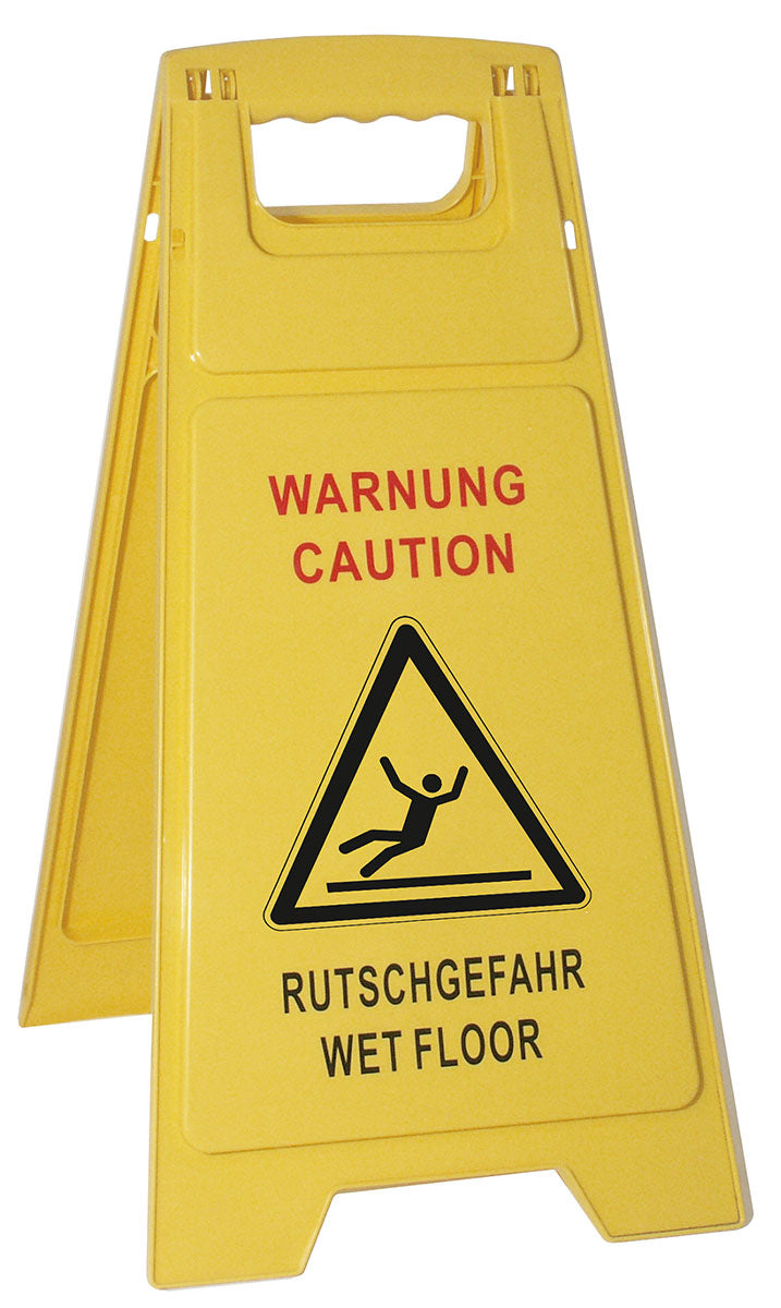 Gelbes Warnschild "Rutschgefahr" aufgestellt.