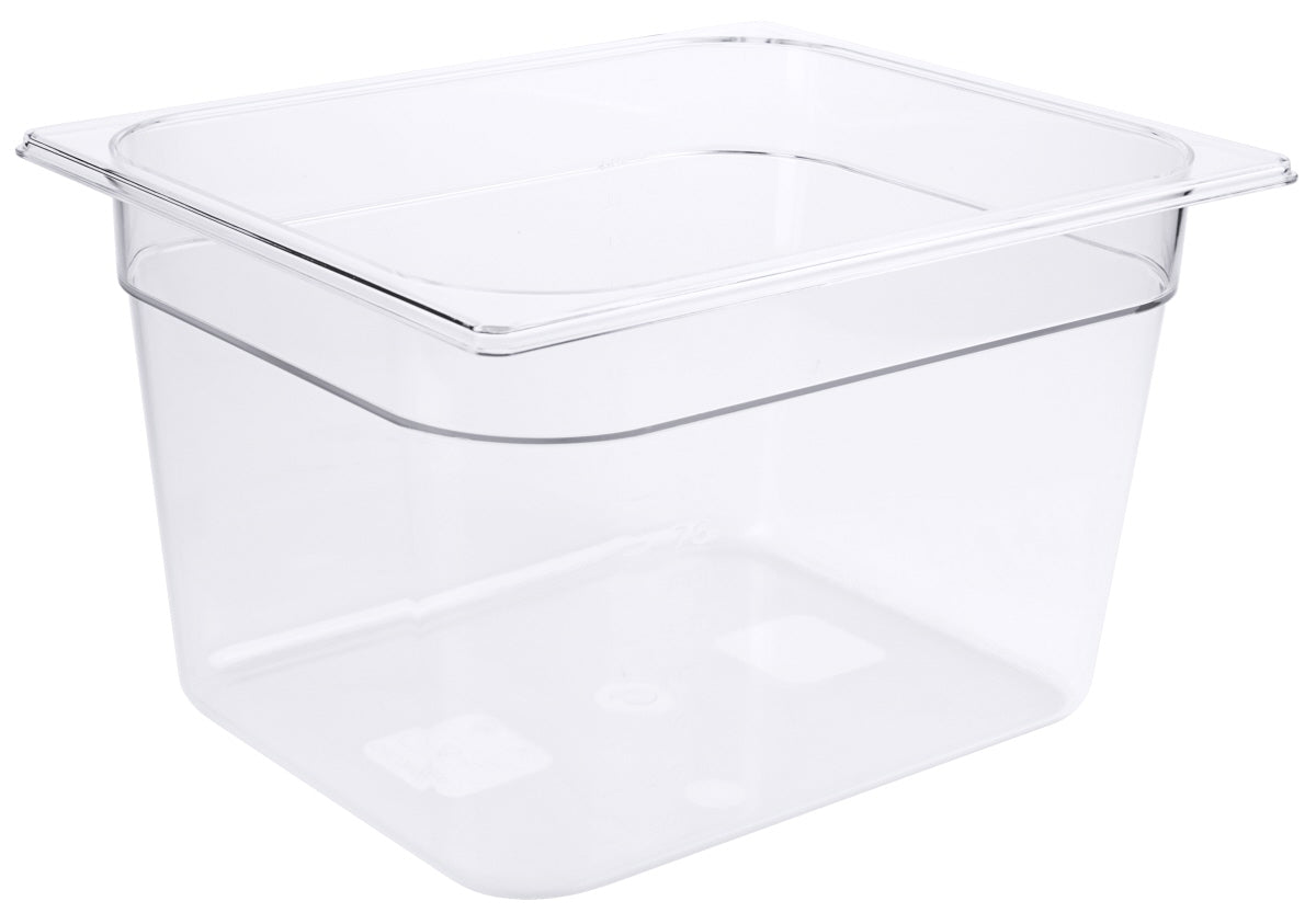 Transparente GN-Behälter aus Kunststoff.
