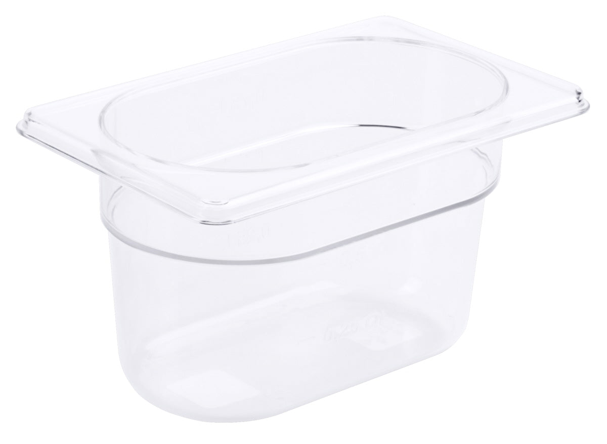 Transparenter GN-Behälter aus Kunststoff.