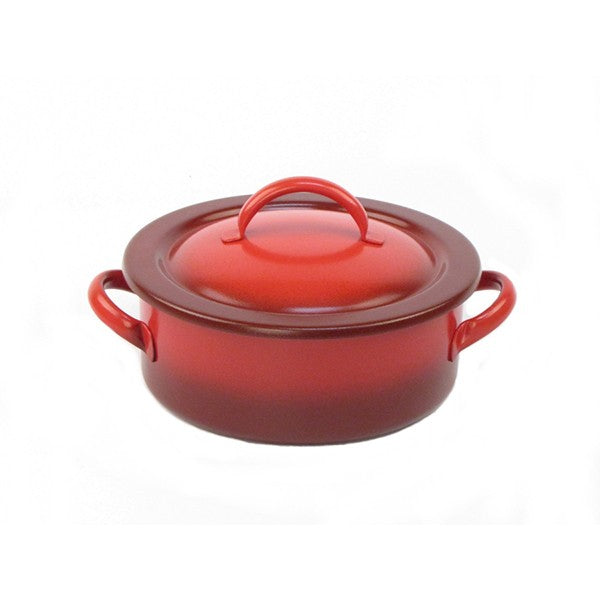 Roter Kochtopf mit Deckel.