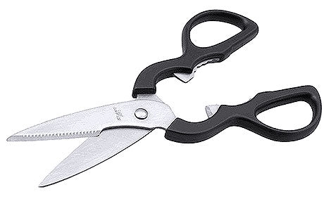 Küchenschere mit schwarzem Griff.