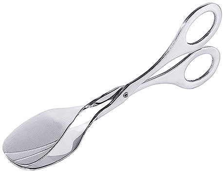 Silberne Servierzange aus Metall.