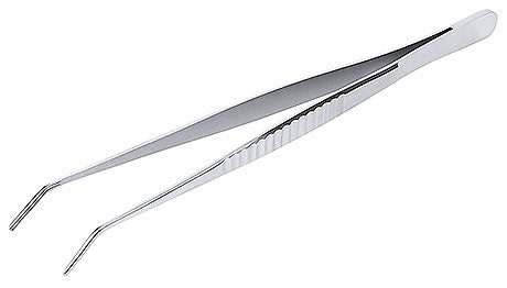 Silberne Küchpinzette aus Metall.