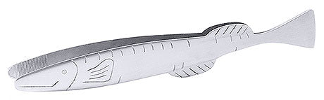 Fischförmige Grätenzange aus Metall.
