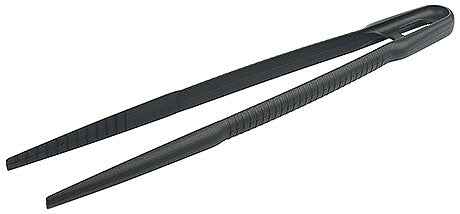 Schwarze Küchenpinzette aus Kunststoff.