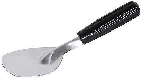 Silberner Tortenheber mit schwarzem Griff.