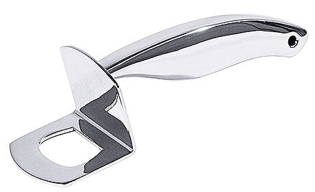 Flaschenöffner aus Edelstahl, glänzend.