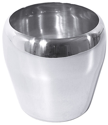 Silberner Edelstahlbehälter, glänzend, rund.