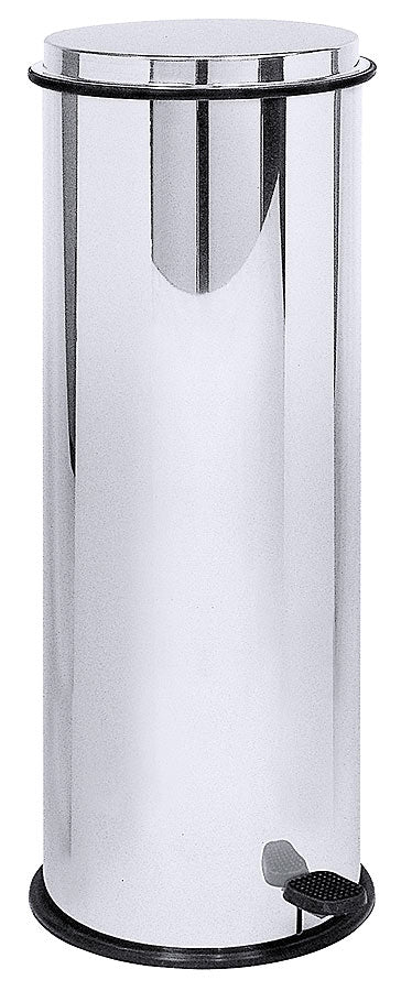 Silberner zylindrischer Mülleimer mit Pedal.