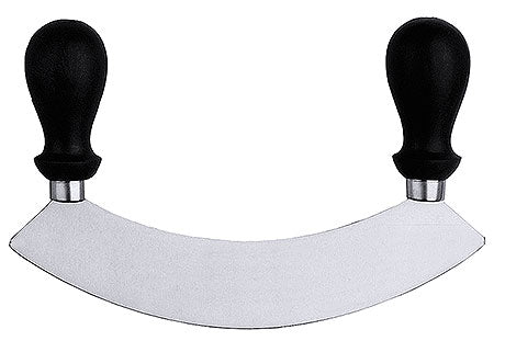 Doppelschneidiges Wiegemesser mit Griffen.