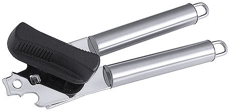 Dosenöffner aus Edelstahl mit Griff.