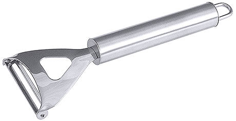 Edelstahl-Gemüseschäler mit Rundgriff.