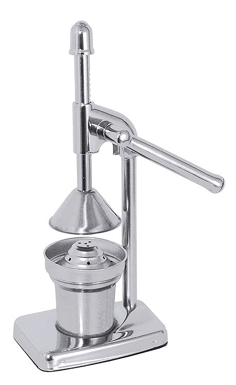 Manuelle Saftpresse aus Metall.