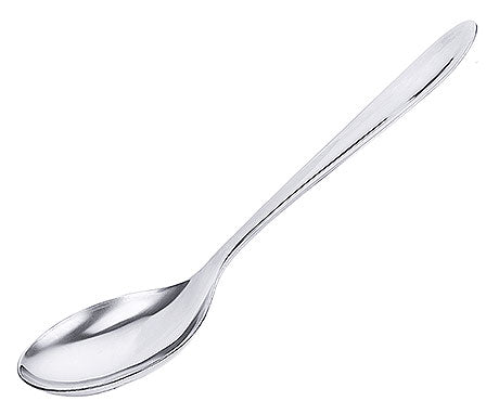 Silberner Löffel auf weißem Hintergrund.