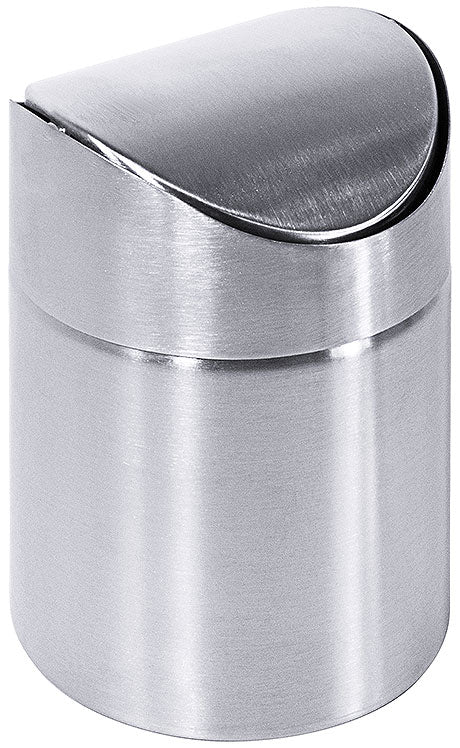 Silberner Tischabfalleimer aus Metall.
