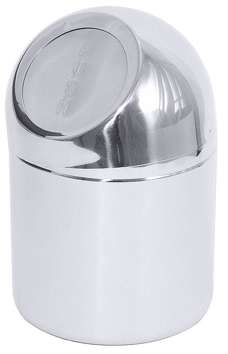 Silberner Tischabfalleimer mit Push-Deckel.