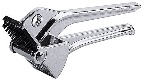 Knoblauchpresse aus Metall, silber.