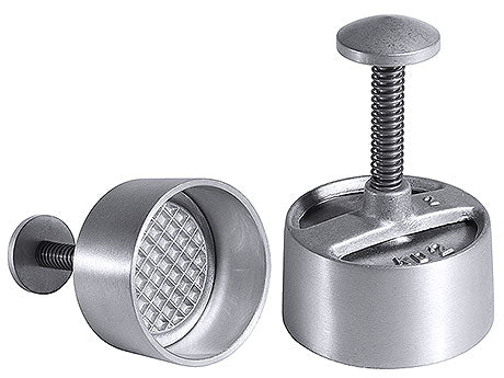 Burgerpresse aus Metall, zweiteilig.