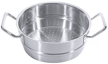 Edelstahl-Dämpfeinsatz mit Griffen.