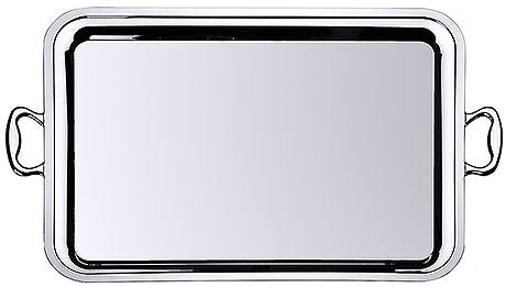 Silbernes Tablett mit Griffen.