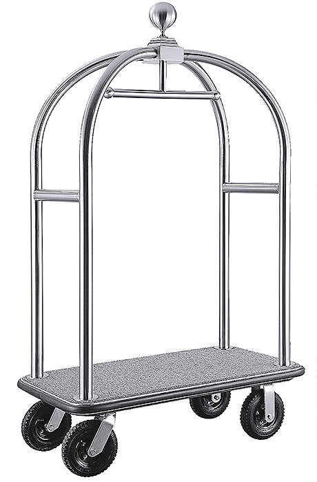 Gepäckwagen aus Edelstahl mit Rollen.