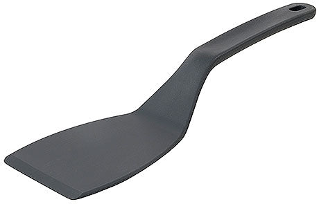 Schwarzer Pfannenwender mit Griff.