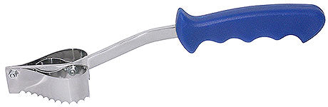 Kartoffelstampfer mit blauem Griff.