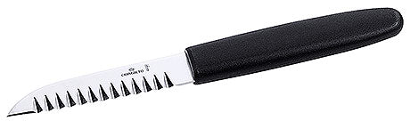 Schälmesser mit schwarzem Griff.