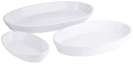 Weiße ovale Servierschalen, drei Größen.